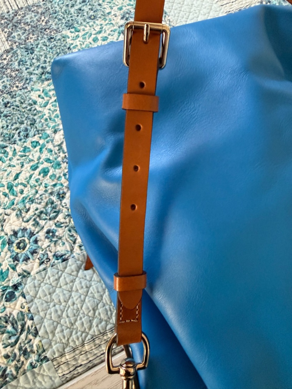 Dooney & Bourke Blue Leather Tote with Brown Trim - Picture 9 of 16